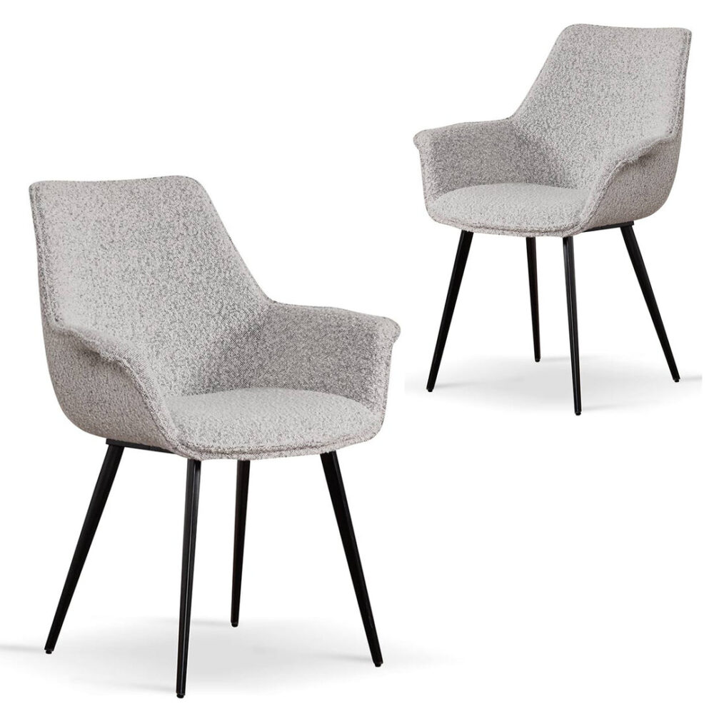 Set of 2 - Nola Fabric Dining Chair - Pepper Boucle