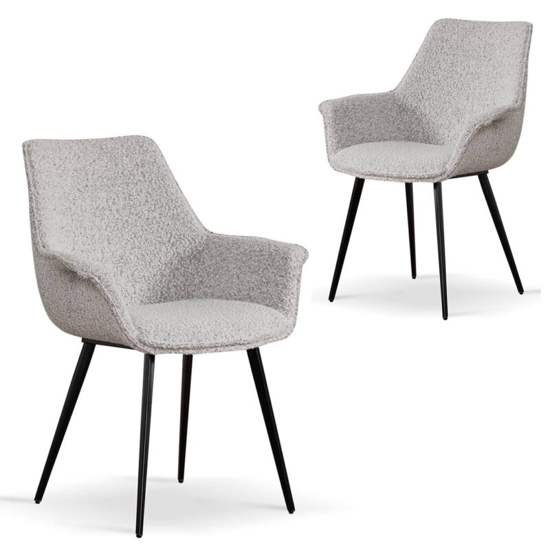 Set of 2 - Nola Fabric Dining Chair - Pepper Boucle