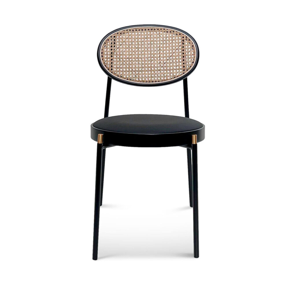 Lesley Natural Rattan Dining Chair - Black with Brass Cap - Image 2