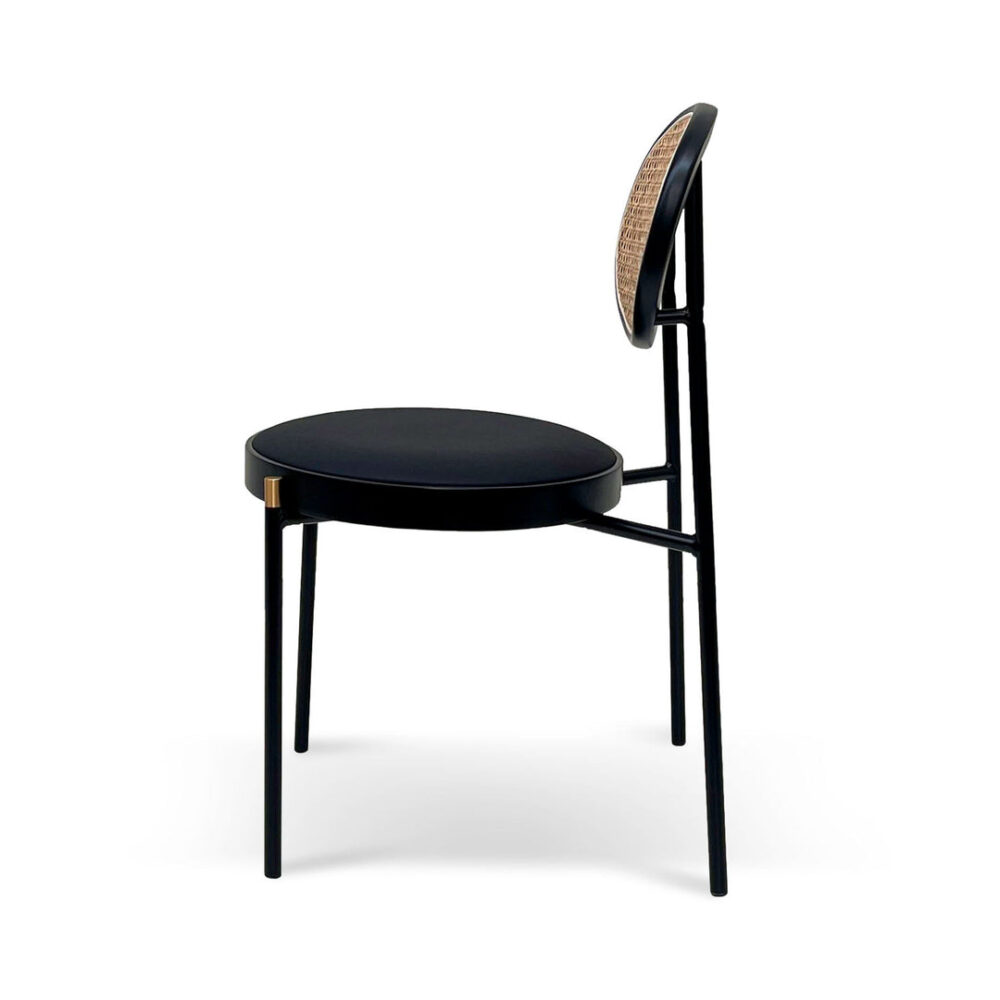 Lesley Natural Rattan Dining Chair - Black with Brass Cap - Image 3