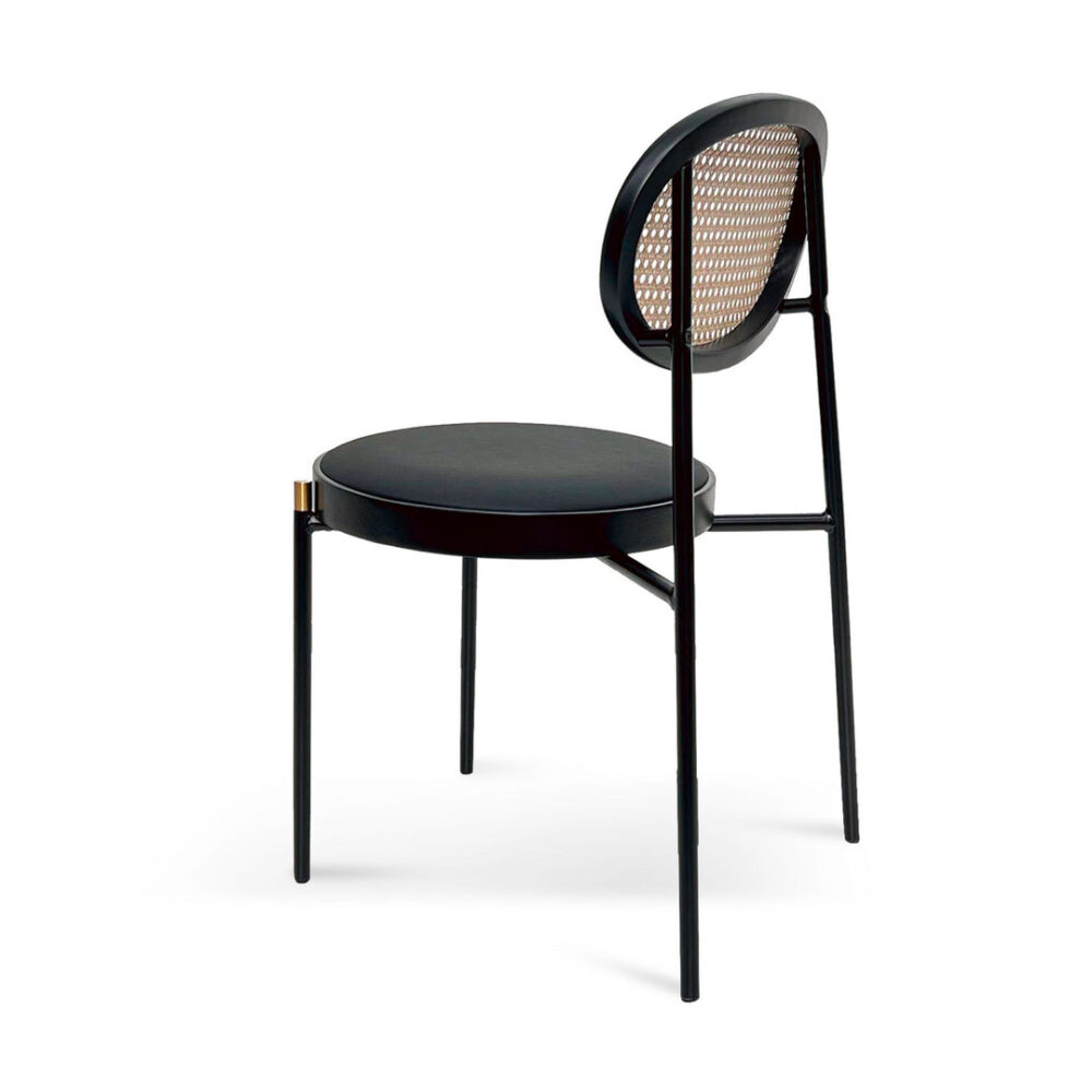 Lesley Natural Rattan Dining Chair - Black with Brass Cap - Image 4
