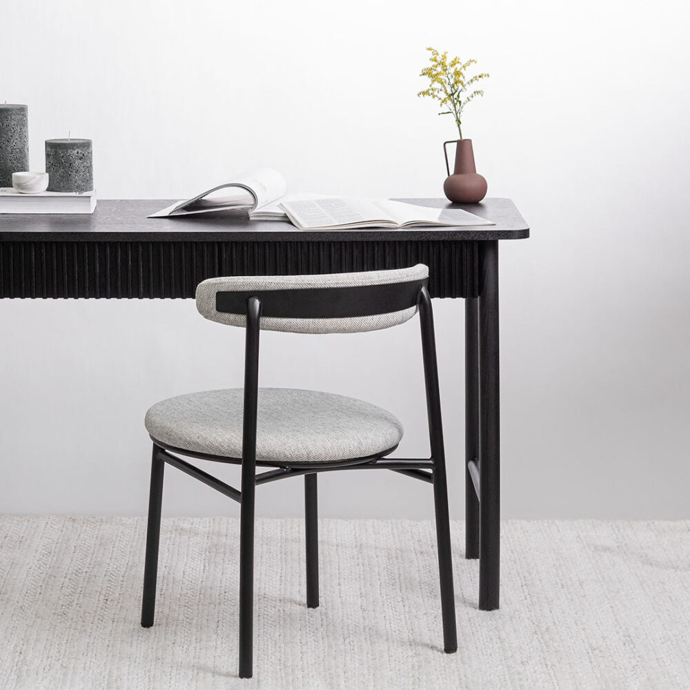 Set of 2 - Oneal Fabric Dining Chair - Silver Grey with Black Legs - Image 3