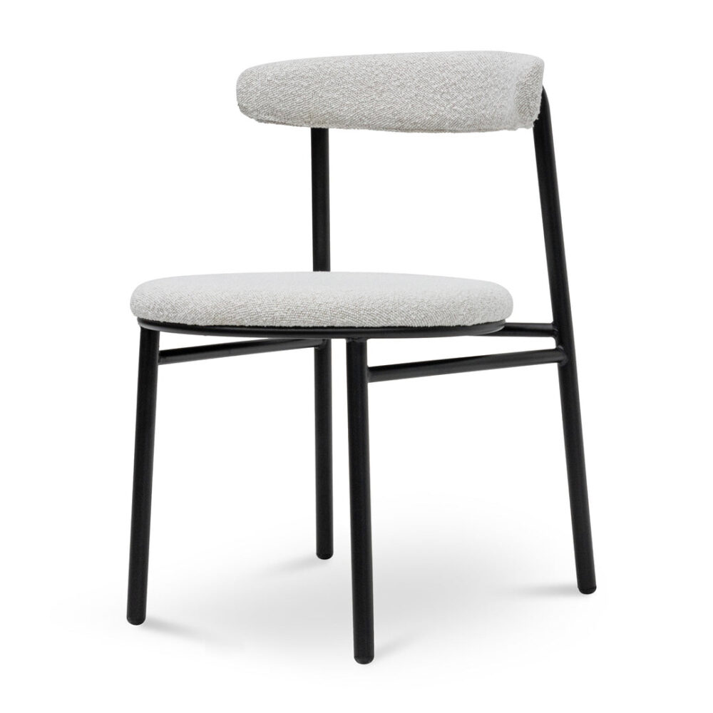 Set of 2 - Oneal Fabric Dining Chair - Moon White Boucle and Black Legs - Image 2