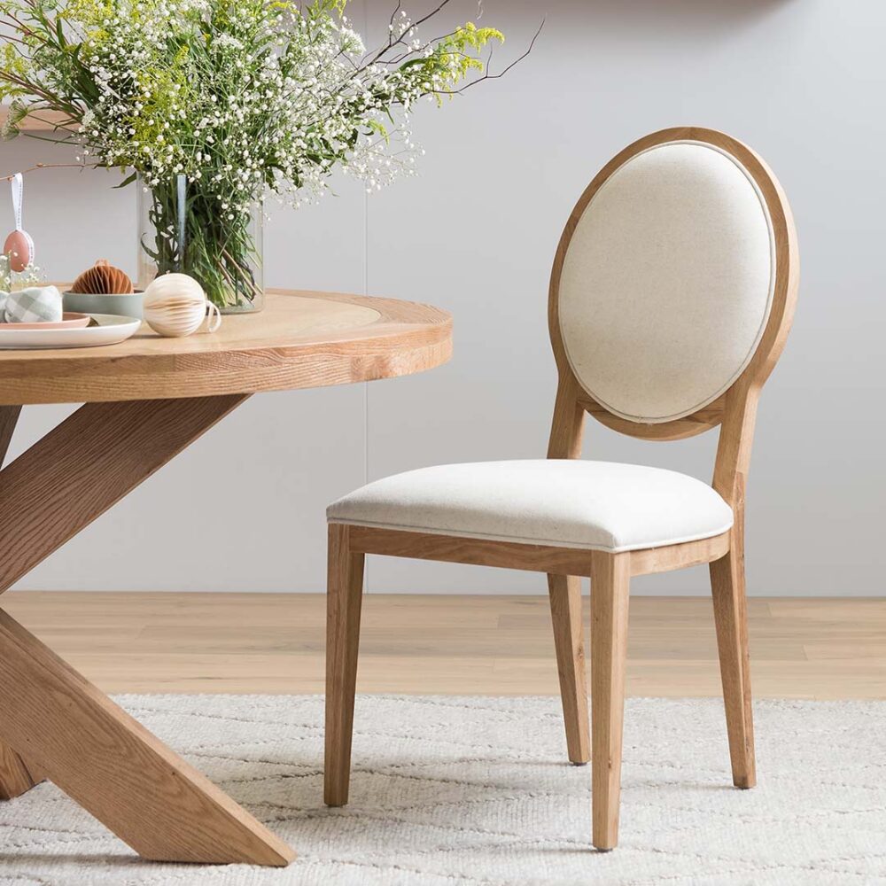 Set of 2 - Lula Light Beige Fabric Dining Chair - Natural Frame - Image 3
