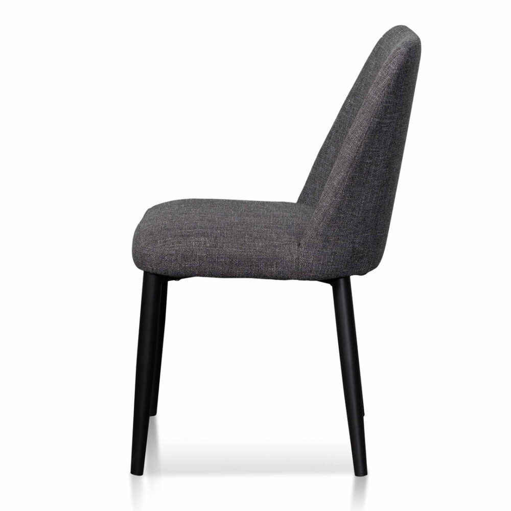 Set of 2 - Emmitt Fabric Dining Chair - Dark Grey in Black Legs - Image 3