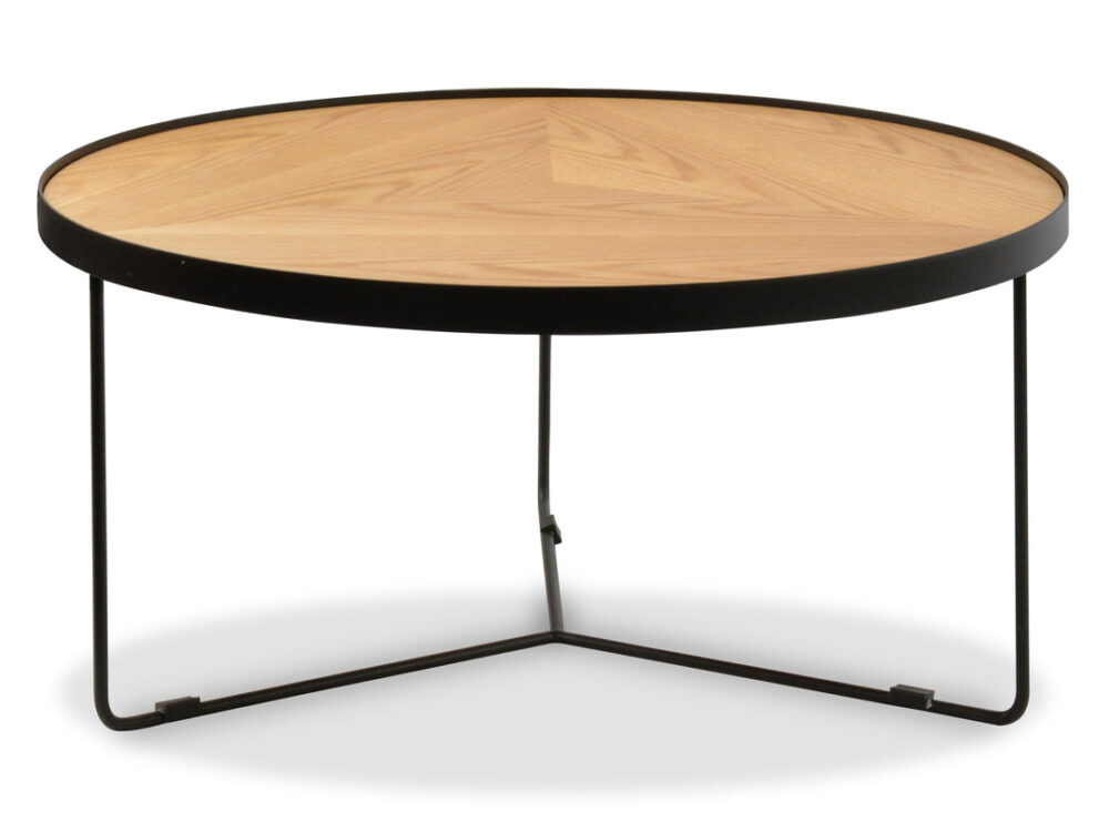 Luna 90x45cm Round Coffee Table - Natural Top - Black Frame - Image 2