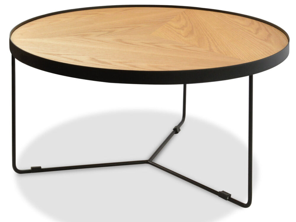 Luna 90x45cm Round Coffee Table - Natural Top - Black Frame