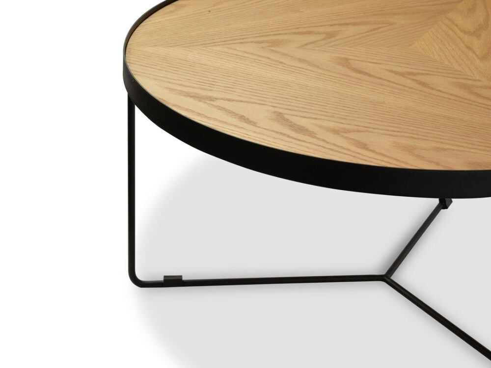 Luna 90x45cm Round Coffee Table - Natural Top - Black Frame - Image 3