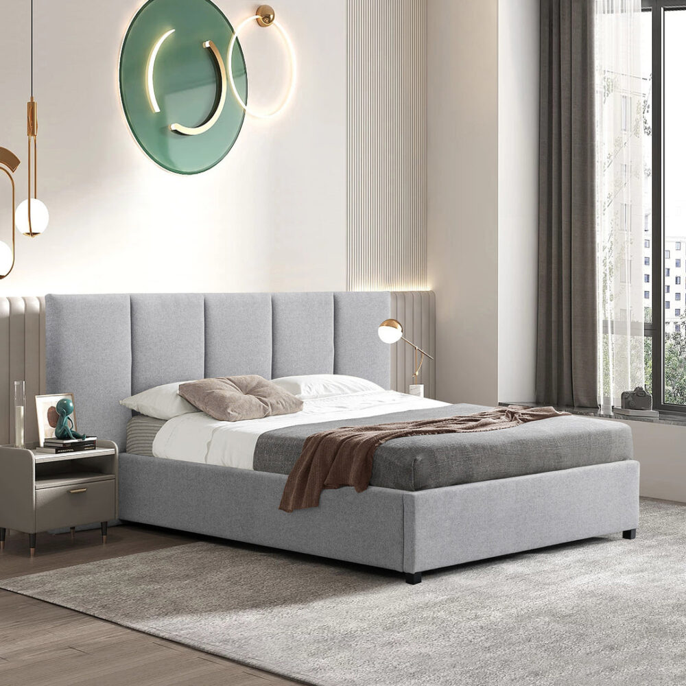 Amado Queen Sized Bed Frame - Spec Grey with Storage - Image 3