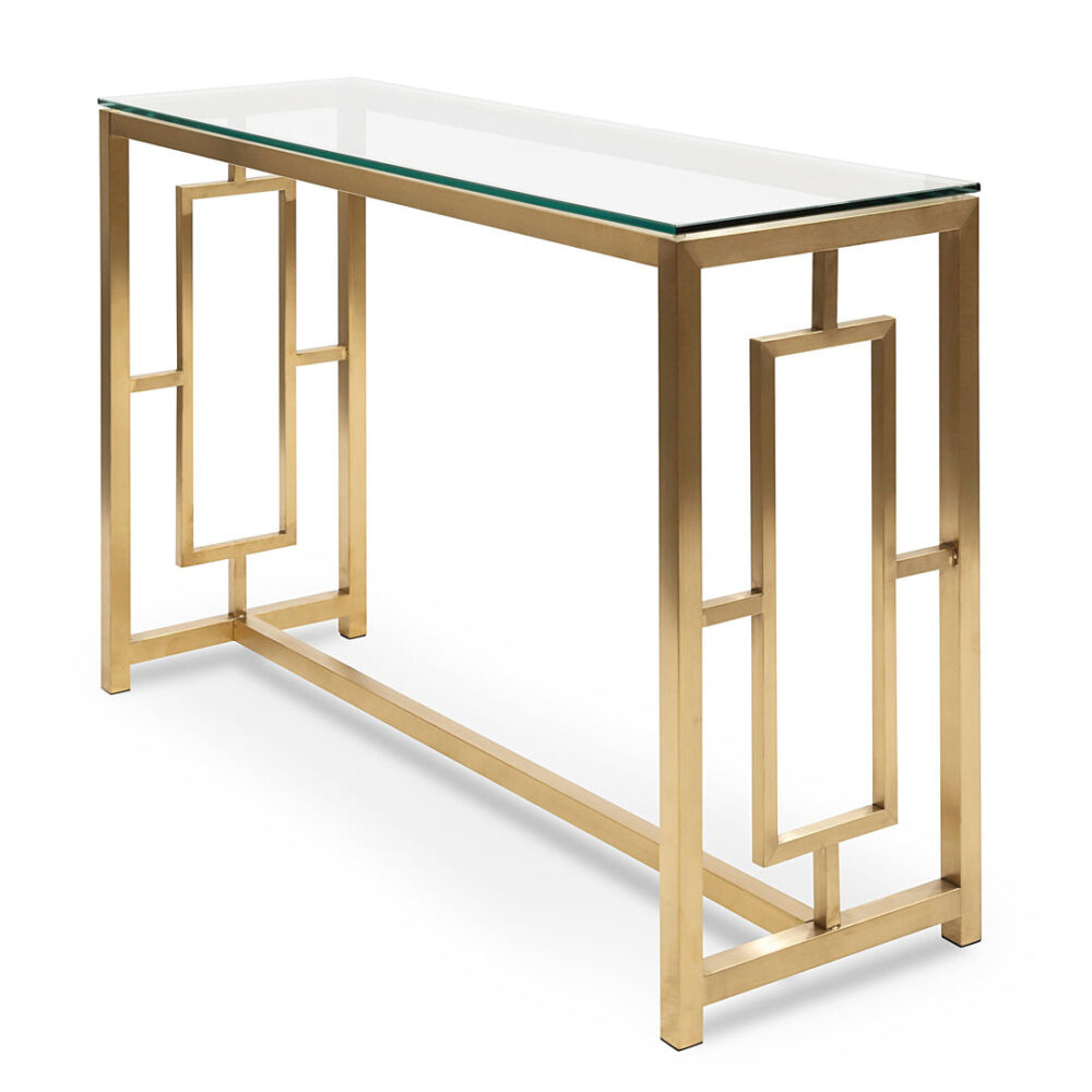 Kater Glass Console table - Brushed Gold Base