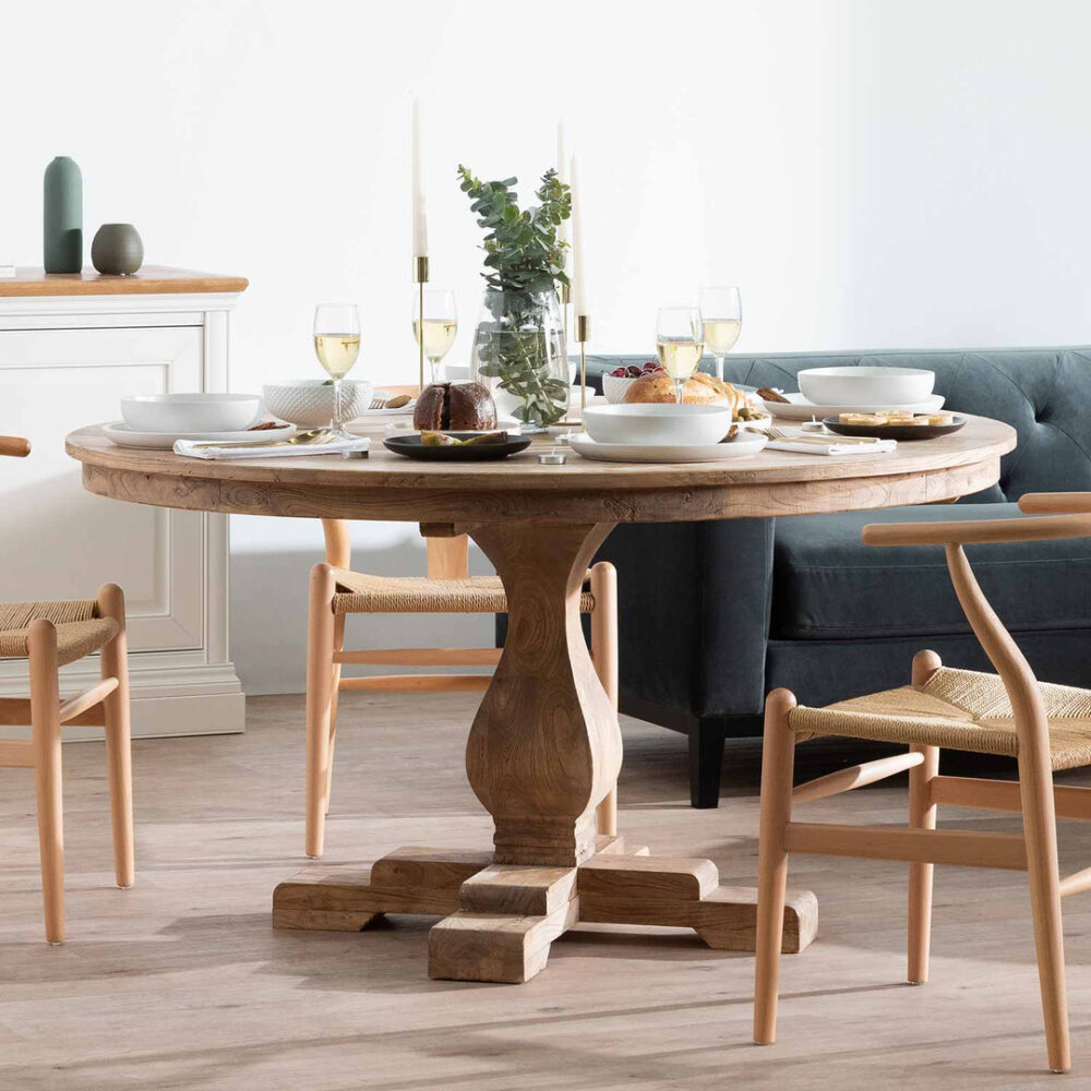 Gene Reclaimed 1.4m Round Dining Table - Rustic Natural - Image 2