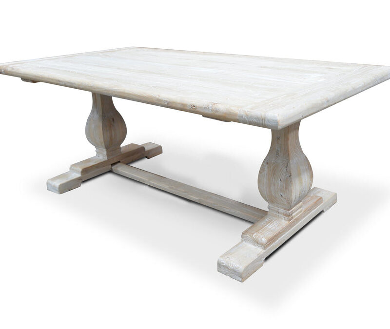 Titan Reclaimed 1.98m ELM Wood Dining Table - Rustic White Washed