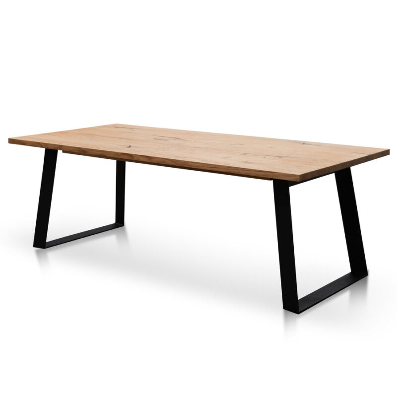 Hudson 2.2m Straight Top Dining table - Rustic Oak - Metal Legs
