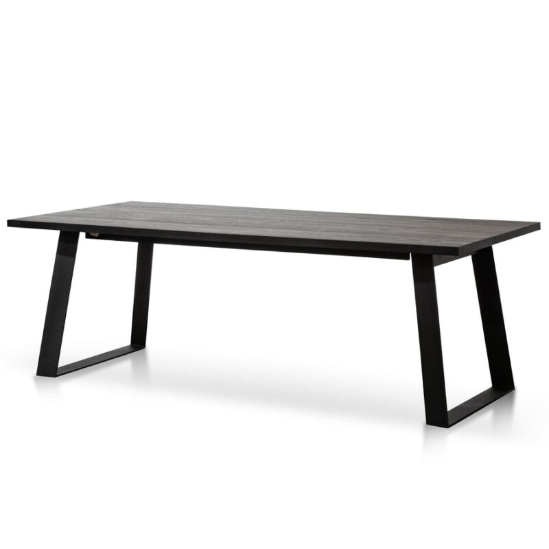 Hudson 2.2m Straight Top Dining table - Black Rustic Oak - Metal Legs