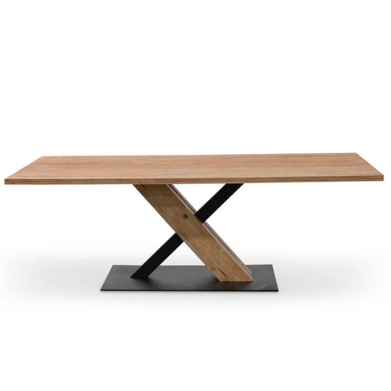 Elma 2.2m Dining Table - Rustic Oak - Wooden Metal base