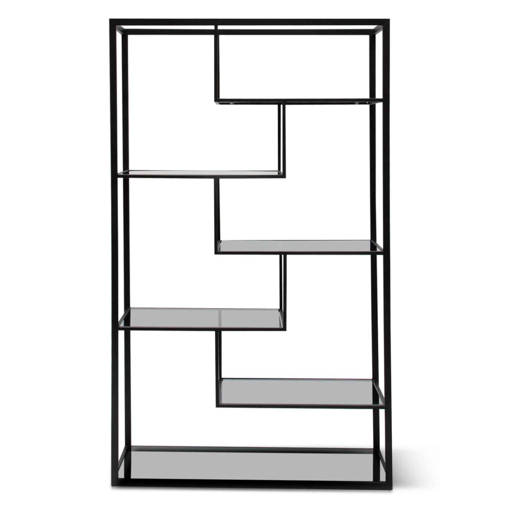 Elle 1.2m Grey Glass Shelving Unit - Black Frame - Image 2