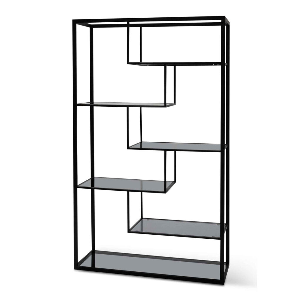 Elle 1.2m Grey Glass Shelving Unit - Black Frame - Image 3