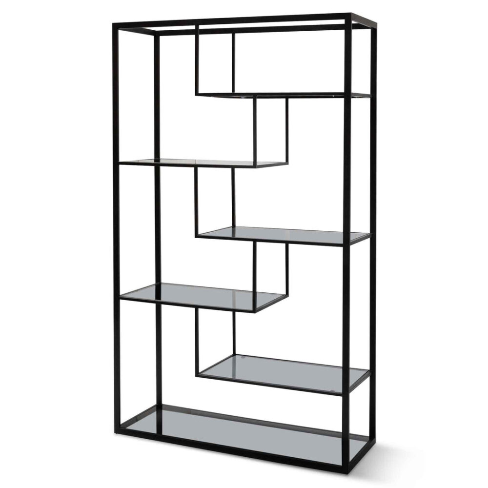 Elle 1.2m Grey Glass Shelving Unit - Black Frame