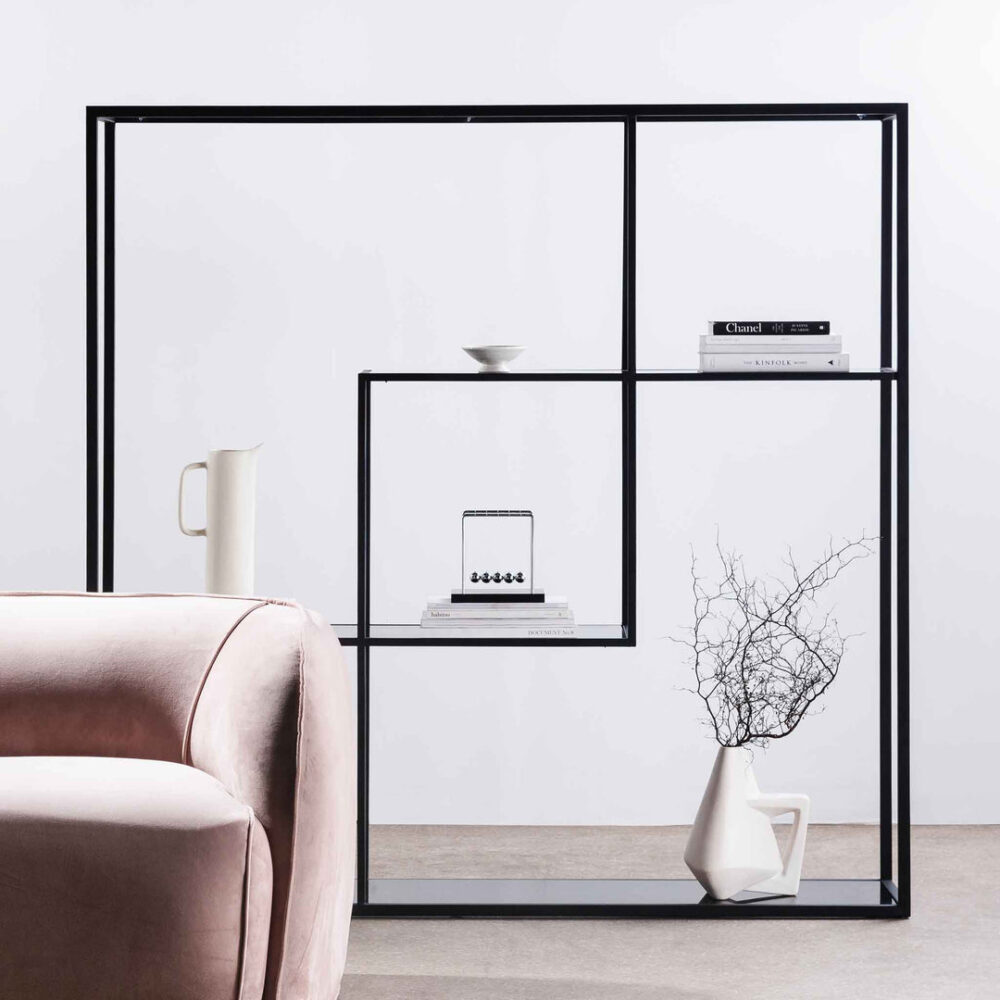 Elle Grey Glass Small Shelving Unit - Black Frame - Image 2