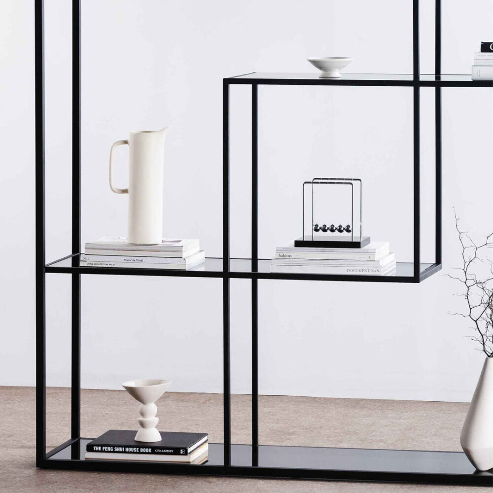Elle Grey Glass Small Shelving Unit - Black Frame - Image 4
