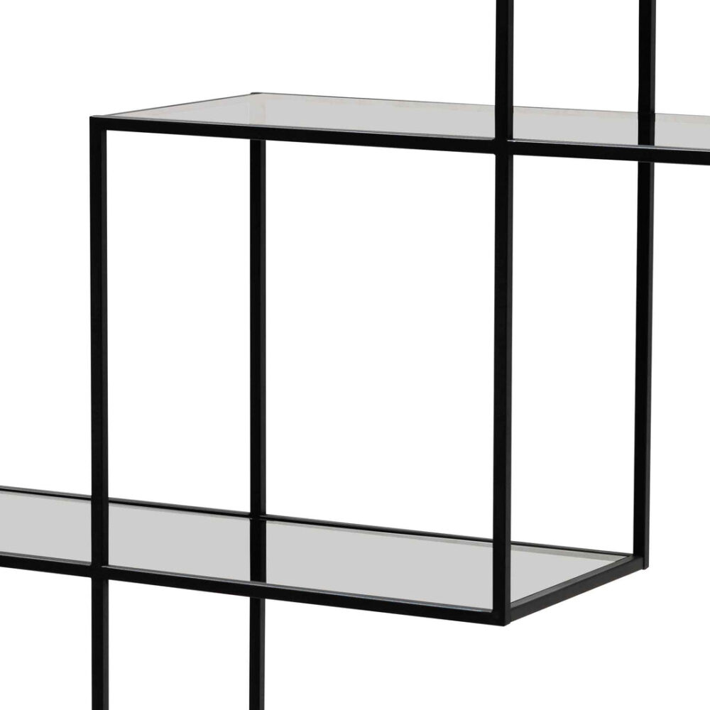 Elle Grey Glass Small Shelving Unit - Black Frame - Image 8