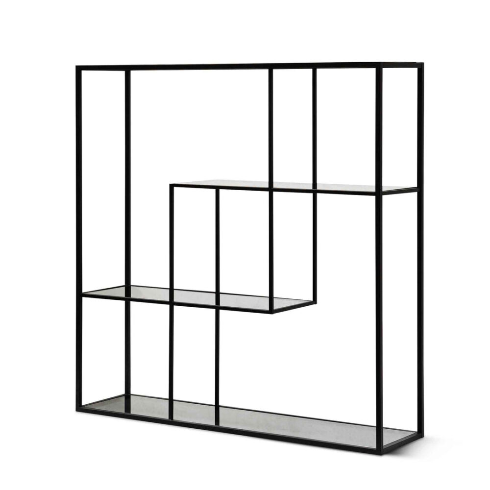 Elle Grey Glass Small Shelving Unit - Black Frame