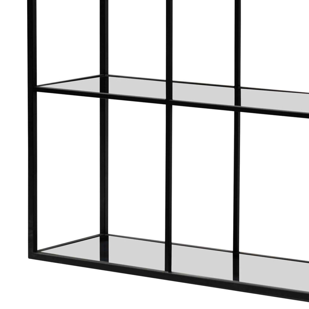 Elle Grey Glass Small Shelving Unit - Black Frame - Image 9