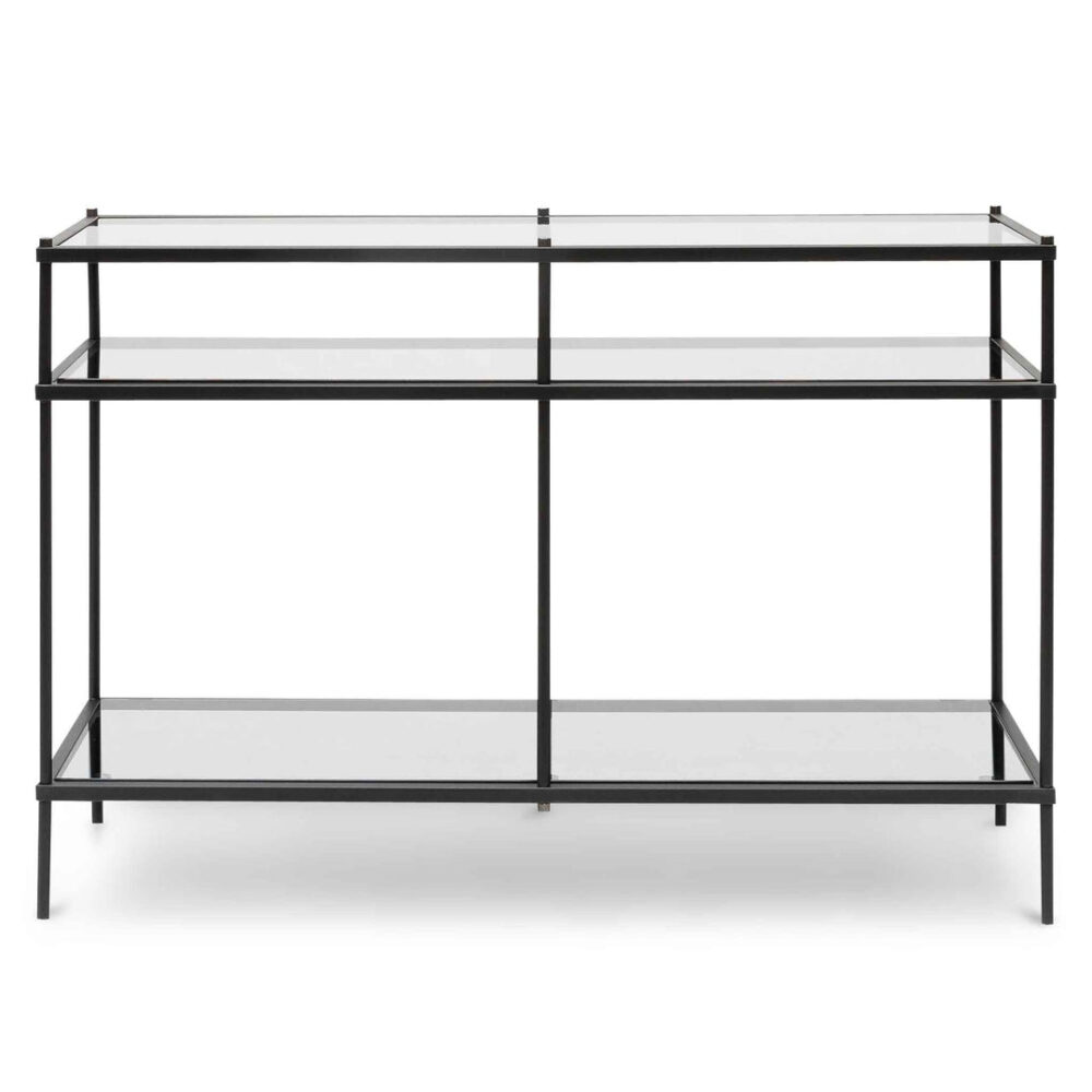 Trevino 1.2m Grey Glass Console Table - Black Base - Image 2