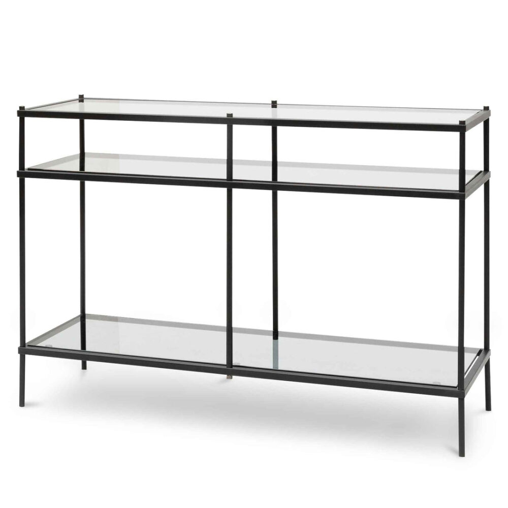 Trevino 1.2m Grey Glass Console Table - Black Base