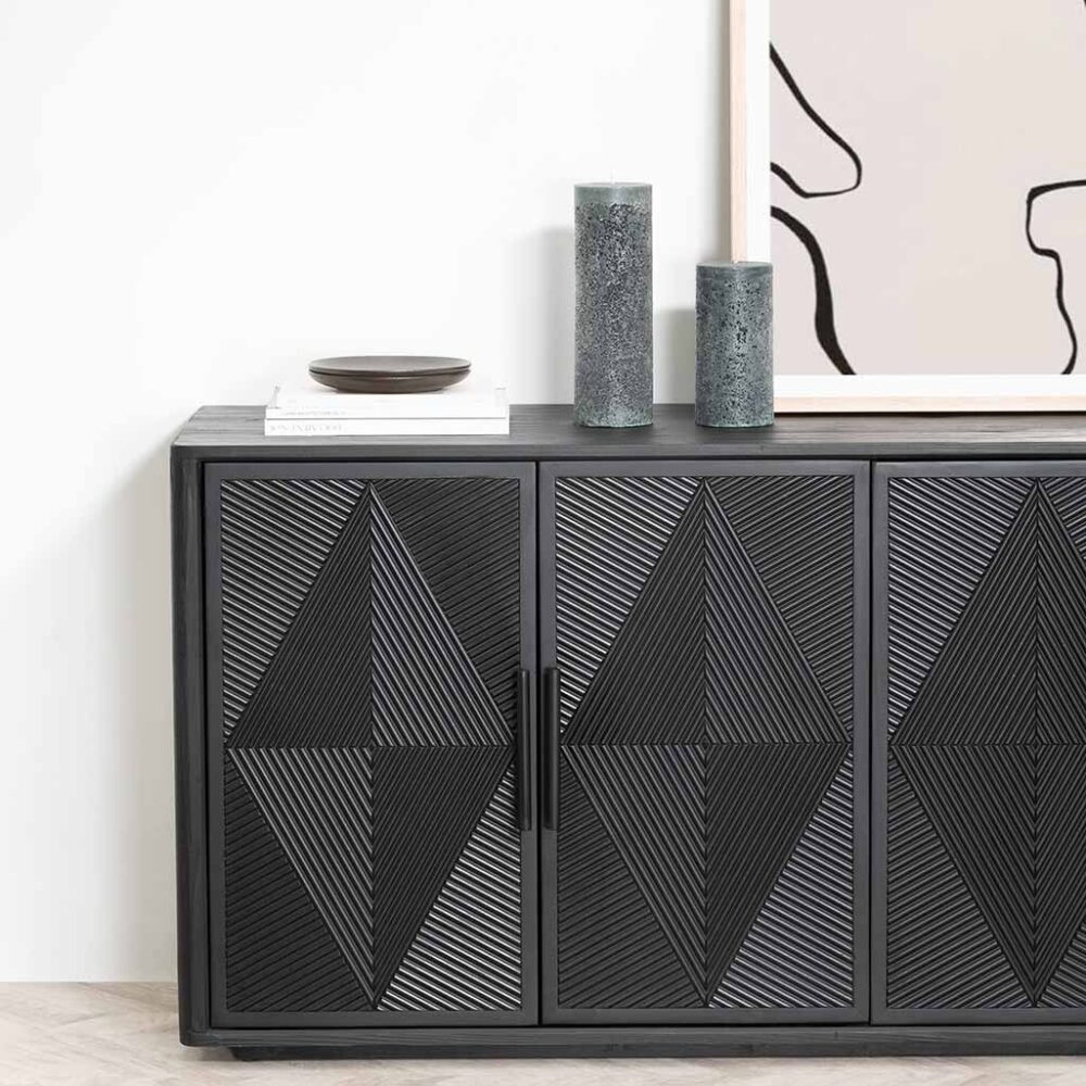 Saanvi 1.72m Wooden Buffet Unit - Full Black - Image 2