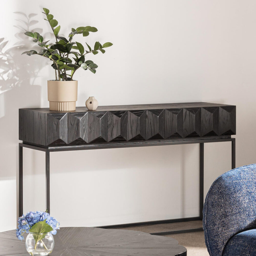 Nadine 140cm Wooden Console Table - Full Black - Image 2