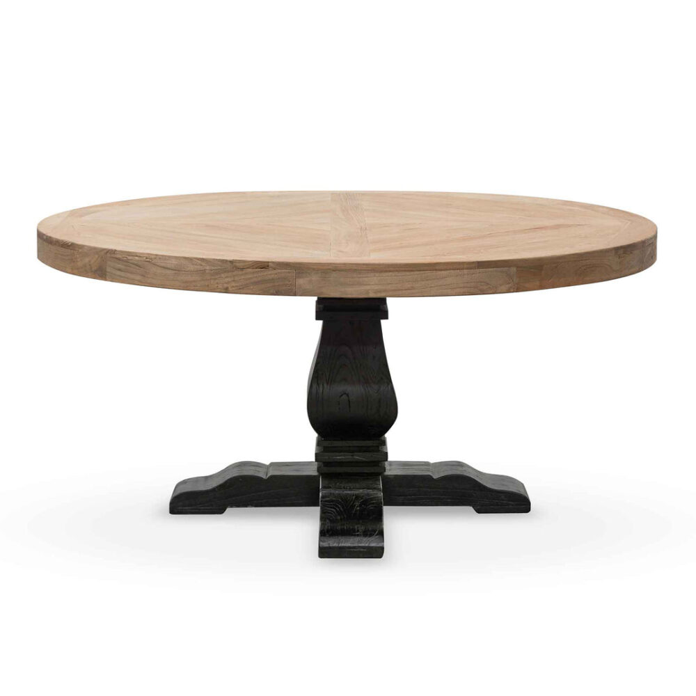 Kara Reclaimed 1.6m Round Dining Table - Natural Top and Black Base - Image 2