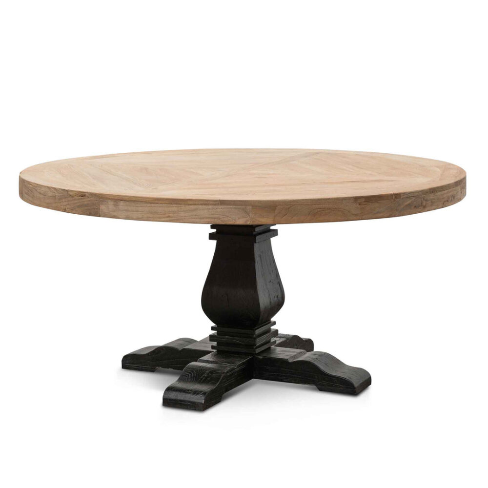 Kara Reclaimed 1.6m Round Dining Table - Natural Top and Black Base - Image 3