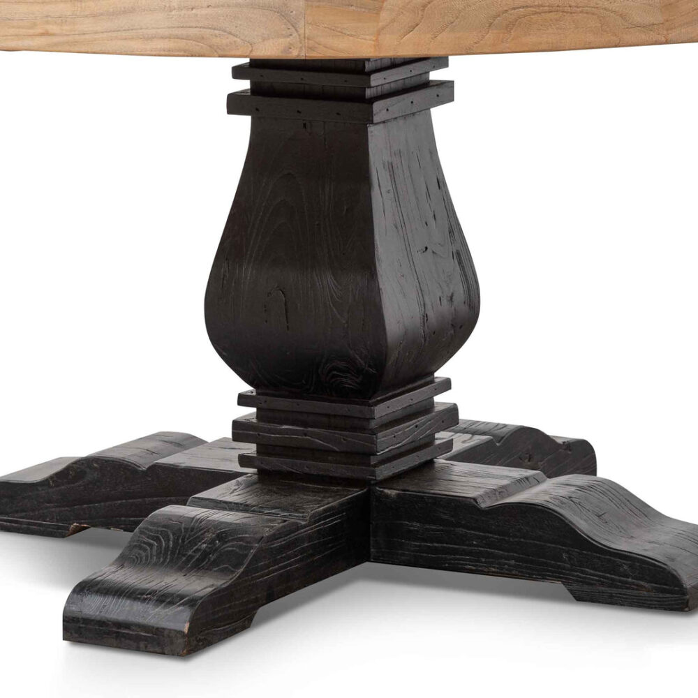 Kara Reclaimed 1.6m Round Dining Table - Natural Top and Black Base - Image 4
