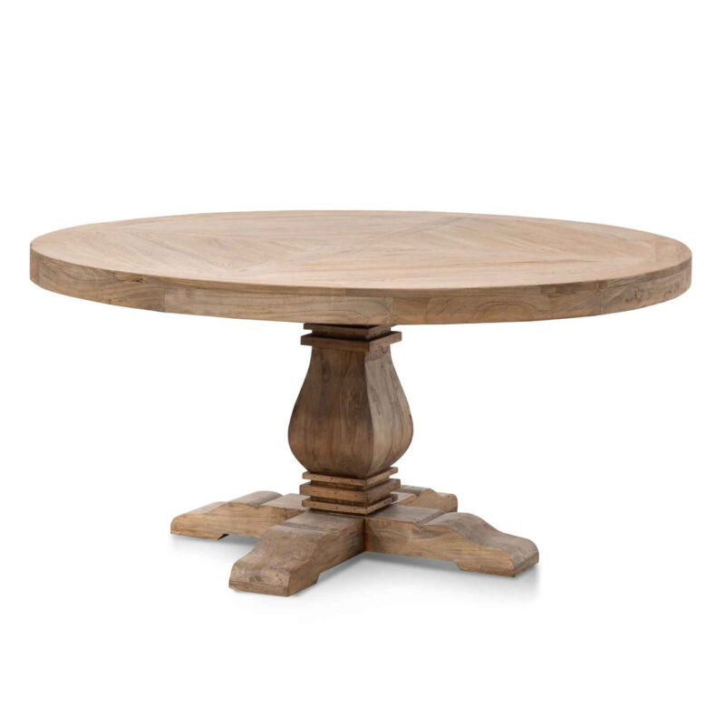 Kara Reclaimed 1.6m Round Dining Table - Natural Top and Natural Base