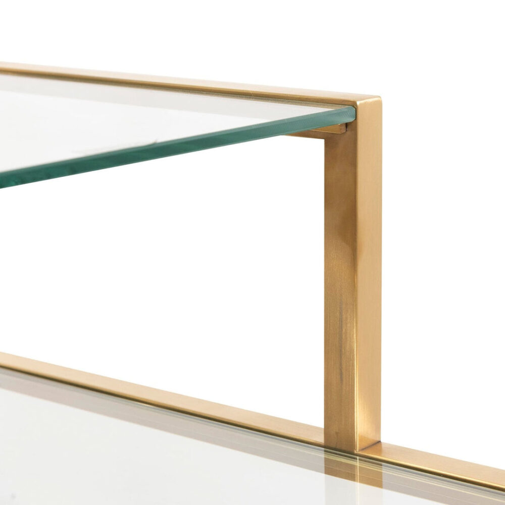Maureen 1.4m Glass Shelving Unit - Brushed Gold Frame - Image 12