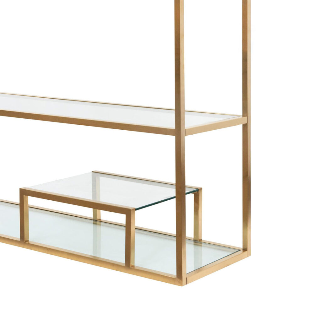 Maureen 1.4m Glass Shelving Unit - Brushed Gold Frame - Image 13