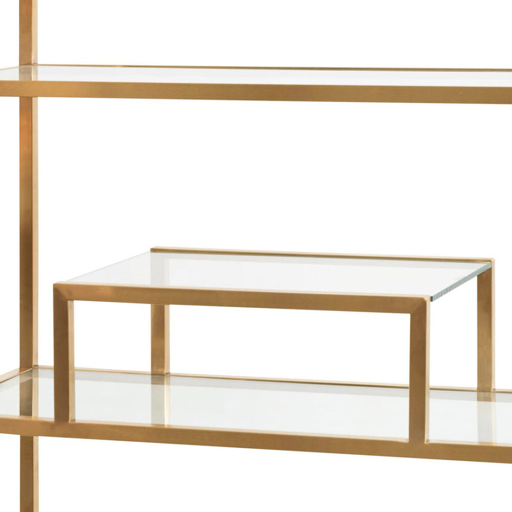 Maureen 1.4m Glass Shelving Unit - Brushed Gold Frame - Image 8