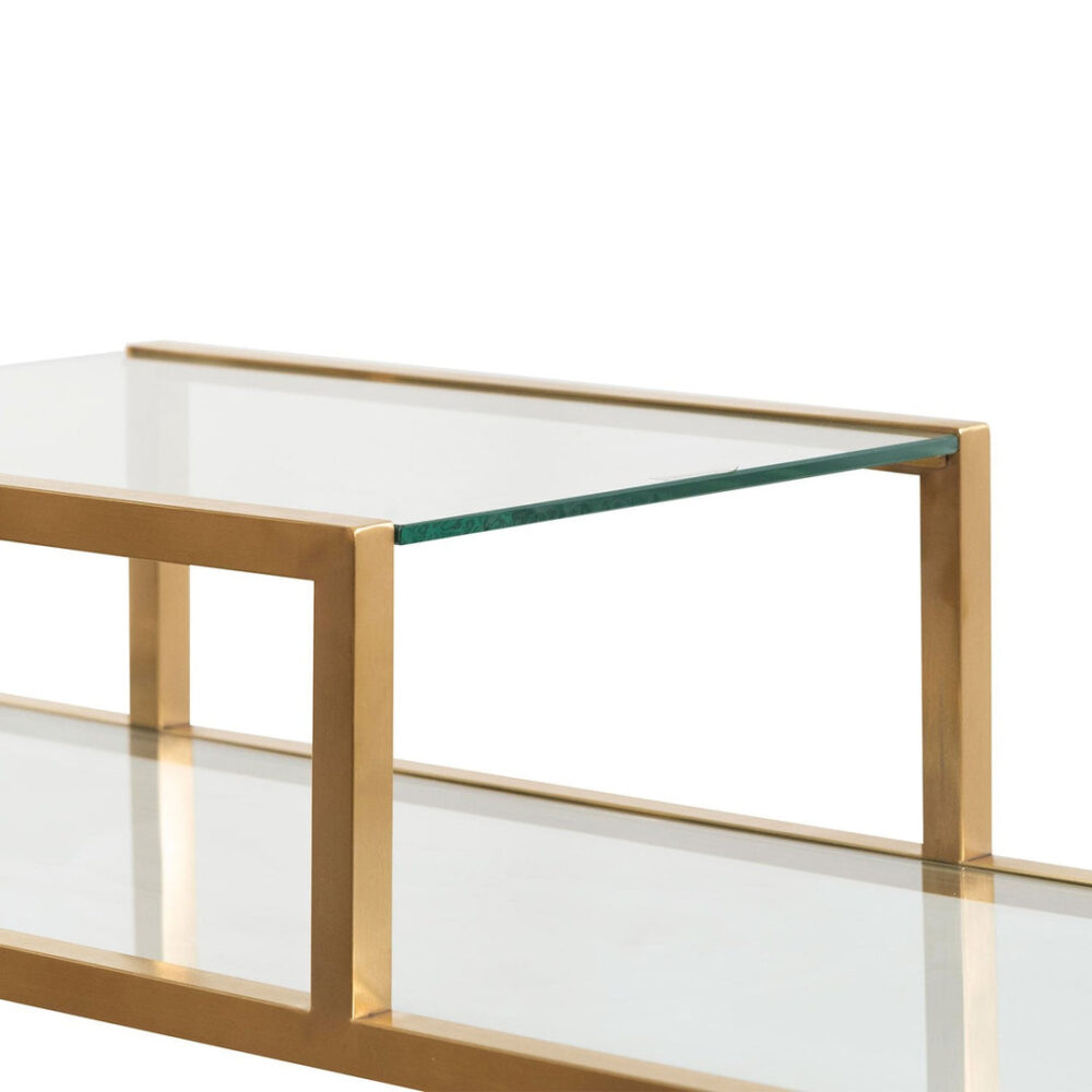 Maureen 1.4m Glass Shelving Unit - Brushed Gold Frame - Image 9