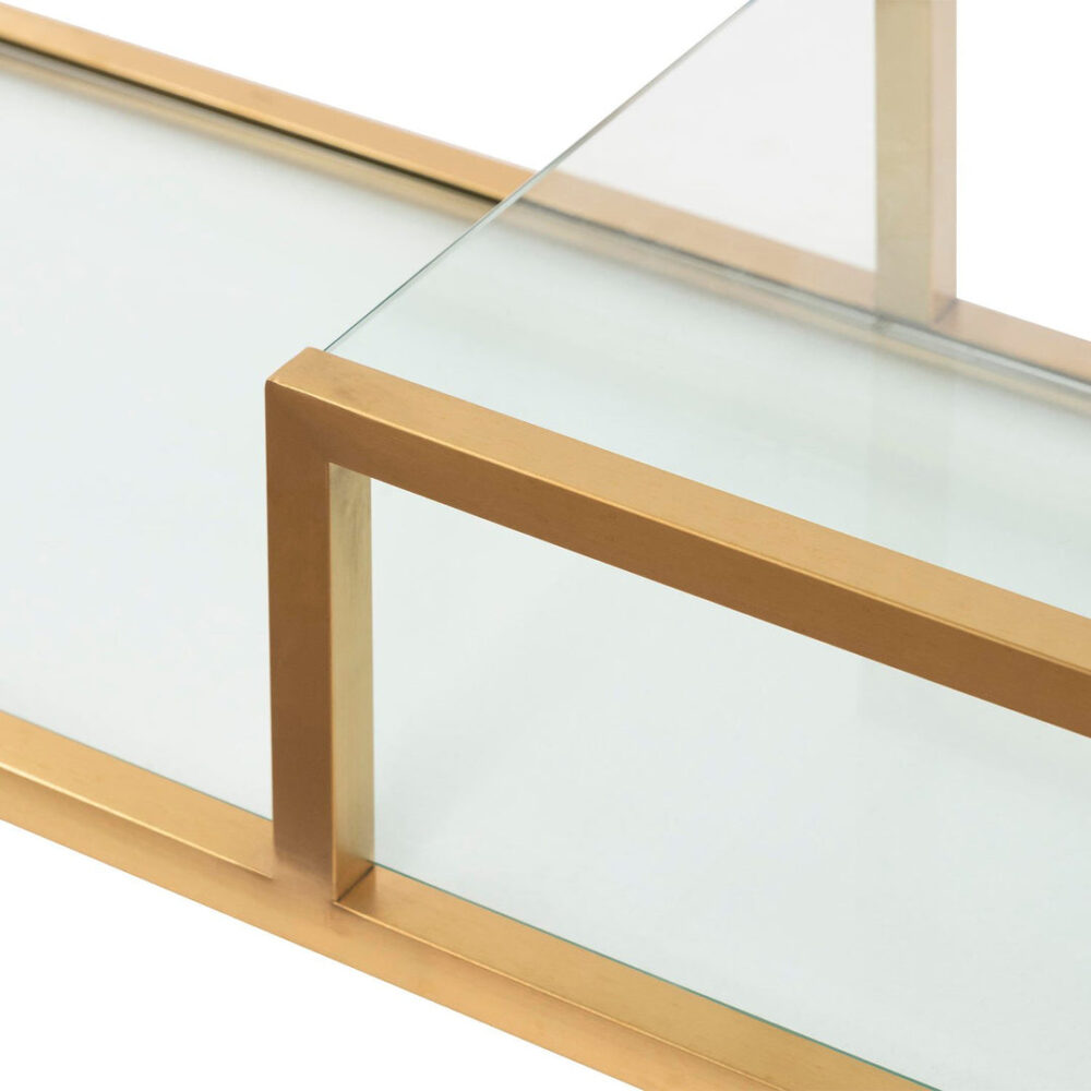 Maureen 1.4m Glass Shelving Unit - Brushed Gold Frame - Image 10