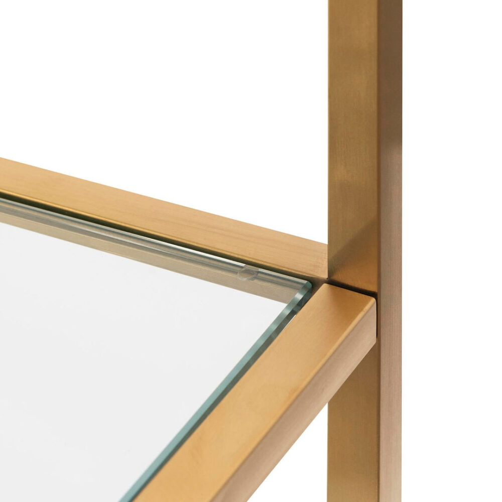 Maureen 1.4m Glass Shelving Unit - Brushed Gold Frame - Image 11
