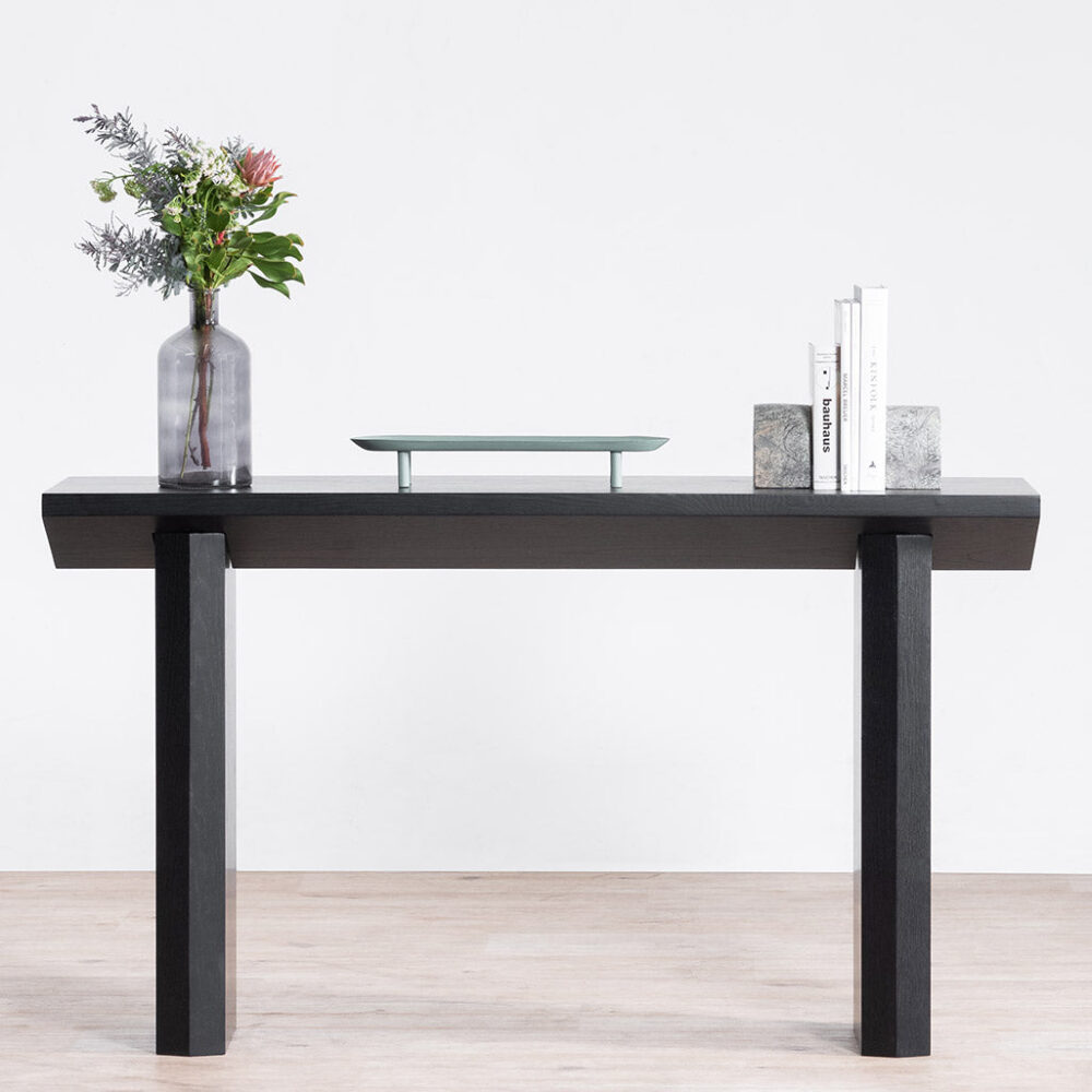 Carly 1.4m Oak Console Table - Black - Image 3