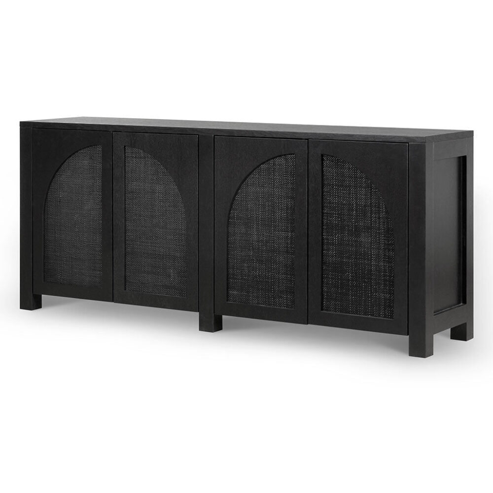 Lucius 1.95m Black Oak Sideboard Unit - Rattan
