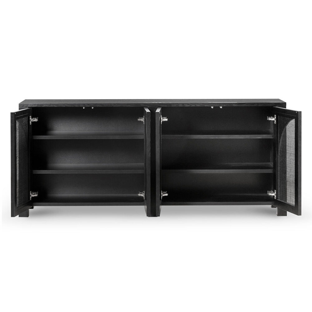 Lucius 1.95m Black Oak Sideboard Unit - Rattan - Image 3