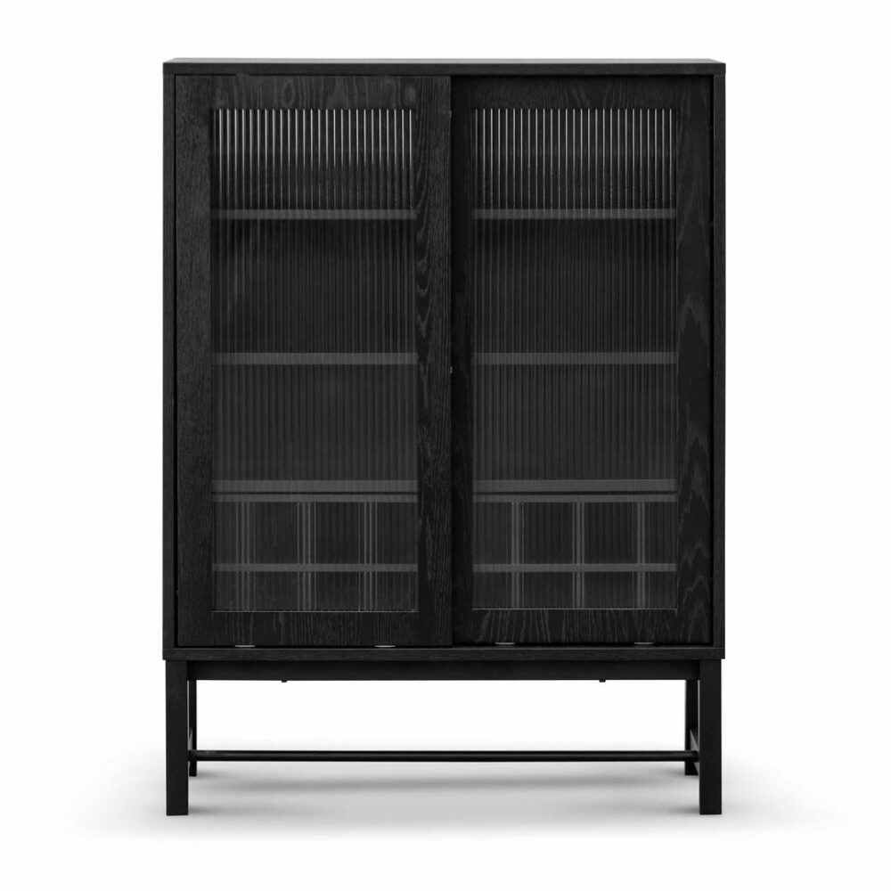 Maynard Black Bar Cabinet - Flute Glass Doors - Image 3