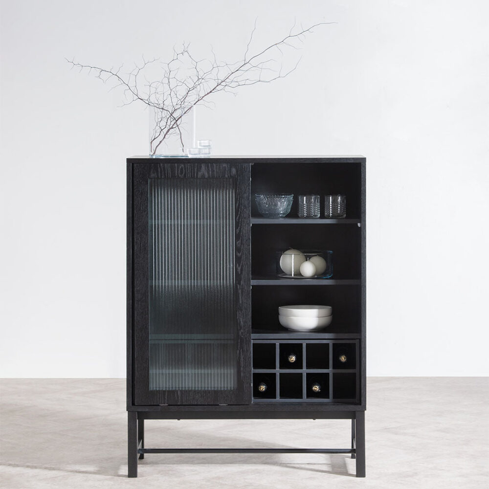 Maynard Black Bar Cabinet - Flute Glass Doors - Image 2