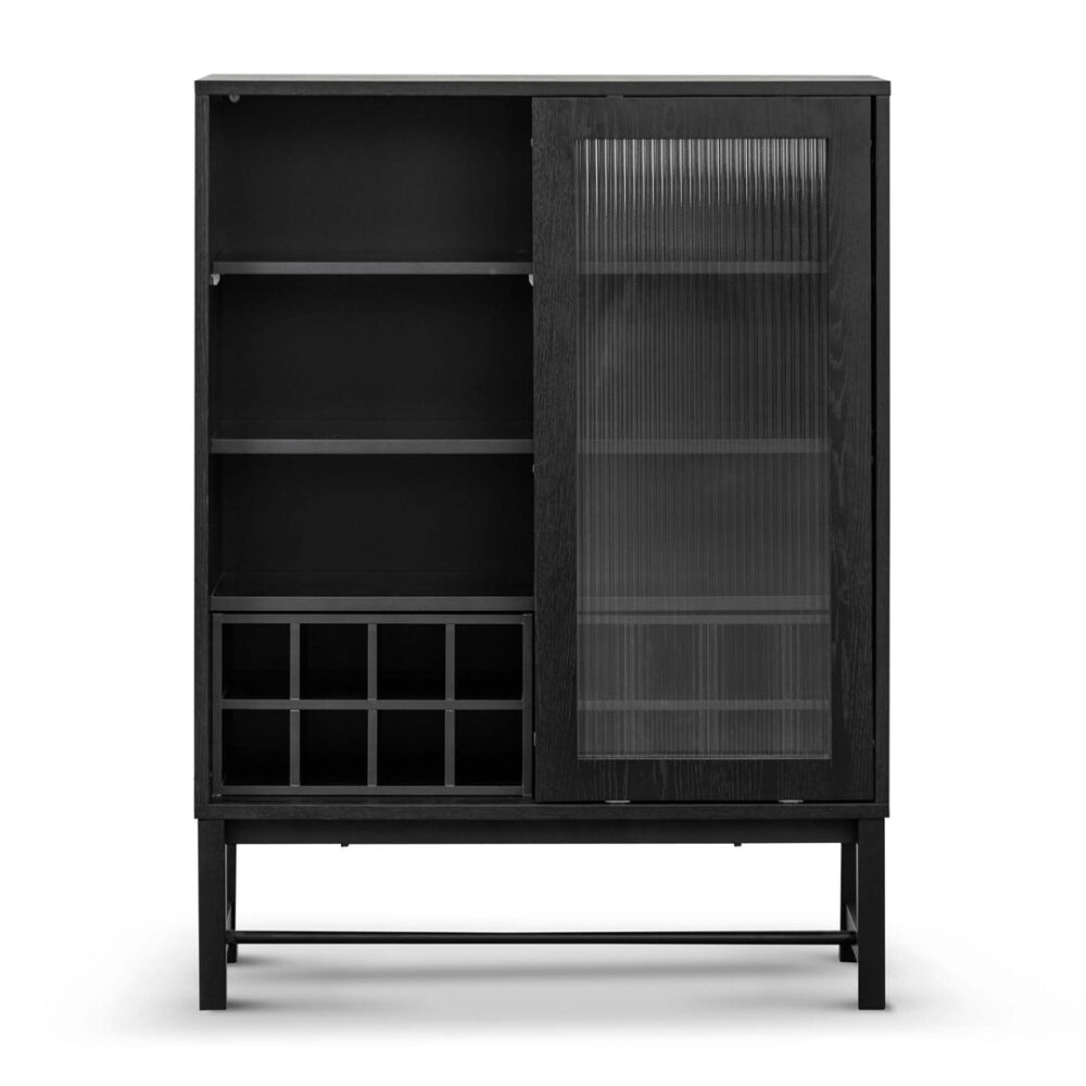 Maynard Black Bar Cabinet - Flute Glass Doors - Image 5