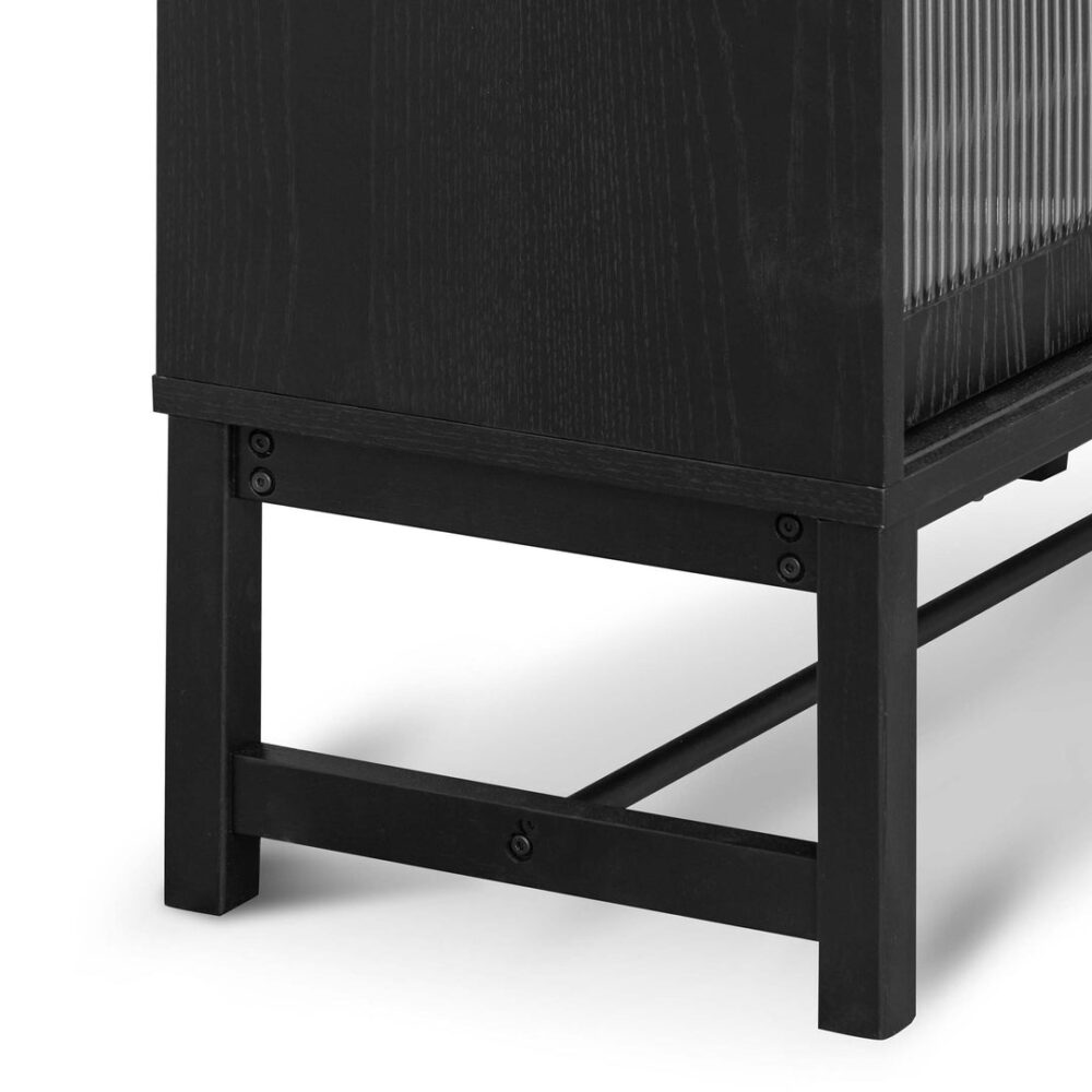 Maynard Black Bar Cabinet - Flute Glass Doors - Image 9