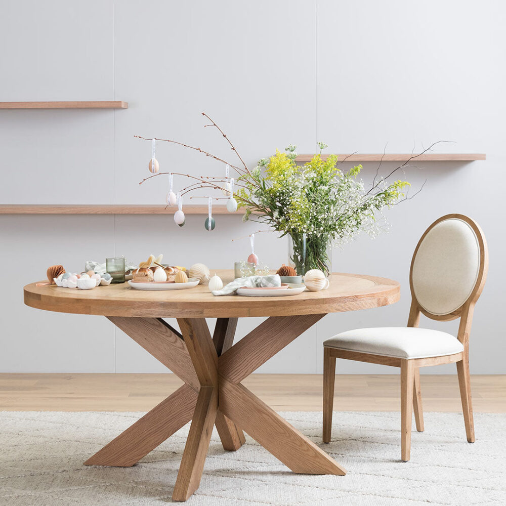 Darrel 1.5m Round Wooden Dining Table - Distress Natural - Image 2