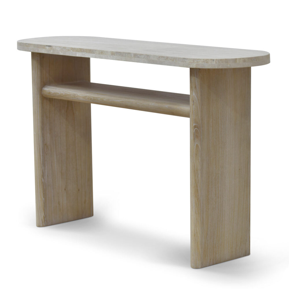 Agosti Travertine Marble 1.22m Console Table - White Wash - Image 2